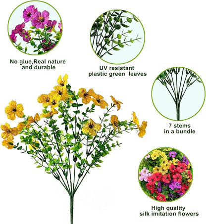 12 Bundles Artificial Flowers for Outdoor,No Fade UV Resistant Fake Flowers,4 Color Faux Plants for Outside Hanging Planters,Artificial Plants for Indoor Porch Garden Home Wedding Decor