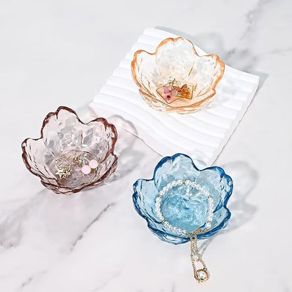 Koythin 2-Piece Glass Jewelry Tray, Mini Ring Dish for Necklace Earring Bracelet, Cute Trinket Tray for Engagement Vanity Bathroom, Crystal Floral Aesthetic Room Decor for Women Girl Mom (Blue)