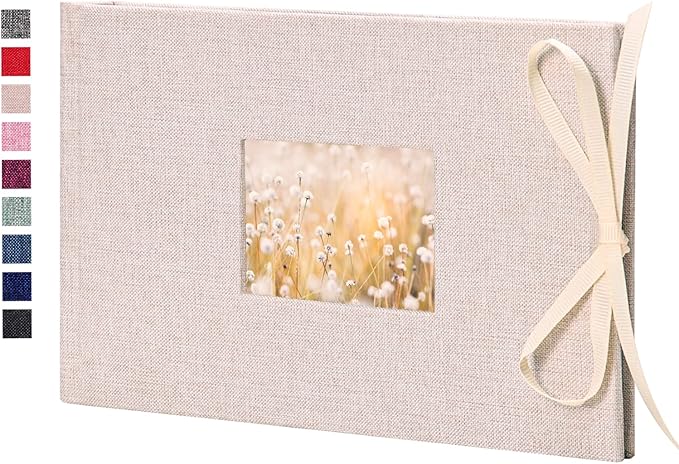 Vienrose Photo Album 4x6 50 Pockets Linen Frame Cover with Memo Areas Photobook Mini Slip-in Picture Book for Wedding Baby Vacation, White