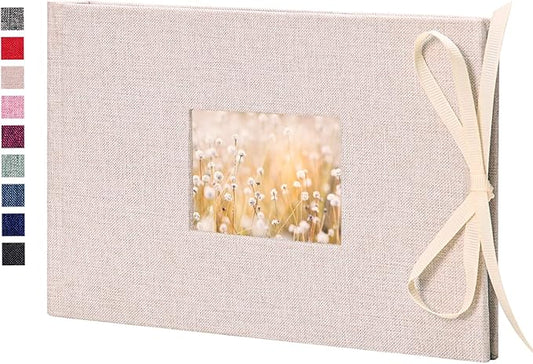 Vienrose Photo Album 4x6 50 Pockets Linen Frame Cover with Memo Areas Photobook Mini Slip-in Picture Book for Wedding Baby Vacation, White