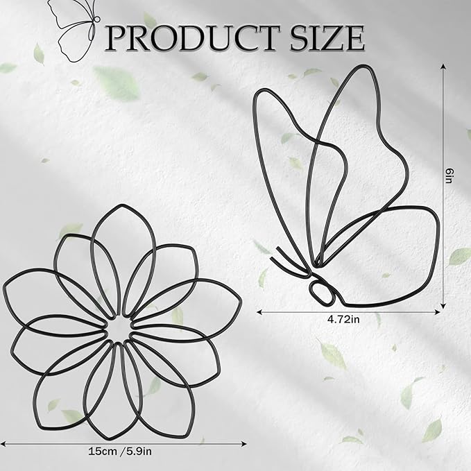 Hotop 6 Pieces Metal Butterfly Wall Decor Metal Wall Art Heart Hanging Decorations Wire Flowers Decals Decor for Kitchen Bathroom Indoor Outdoor Wedding Birthday Party(Stylish,Black)