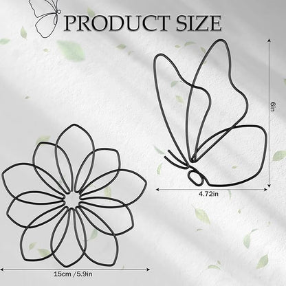 Hotop 6 Pieces Metal Butterfly Wall Decor Metal Wall Art Heart Hanging Decorations Wire Flowers Decals Decor for Kitchen Bathroom Indoor Outdoor Wedding Birthday Party(Stylish,Black)