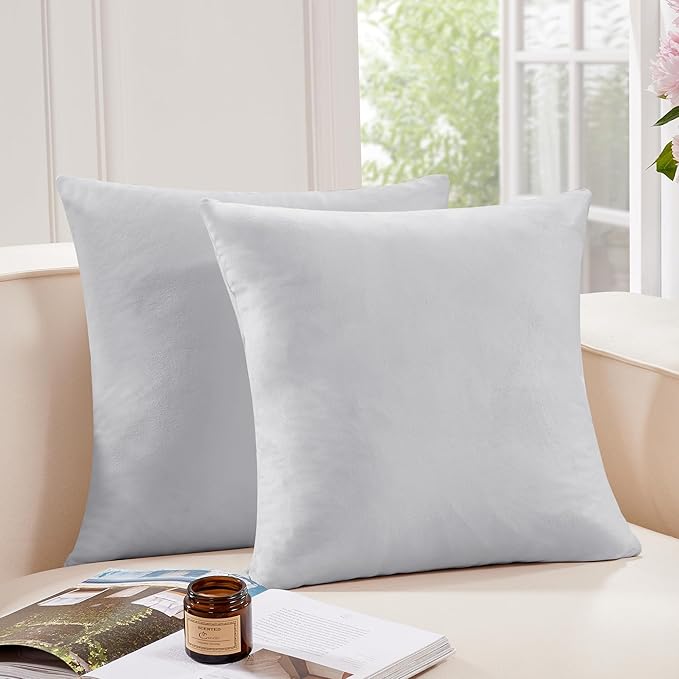 Deconovo Super Soft Decorative Velvet Pillow Covers 18x18 for Home Couch Sofa, Spring Outdoor Pillow Covers Set of 2, Light Grey