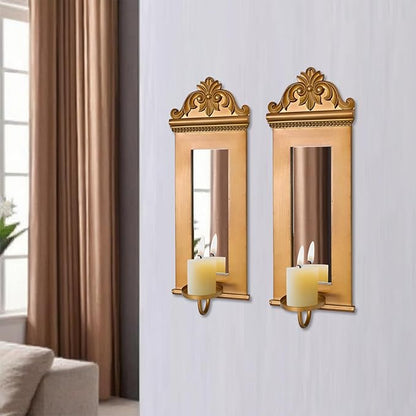 SwallowLiving Candle Sconces Wall Decor Set of 2, Large Antique Gold Wall Candle Holder, 20.5" Tall Hanging Mirrored Decoration for Living Room, Bedroom, Kitchen, Dining Room, Farmhouse Home Decor
