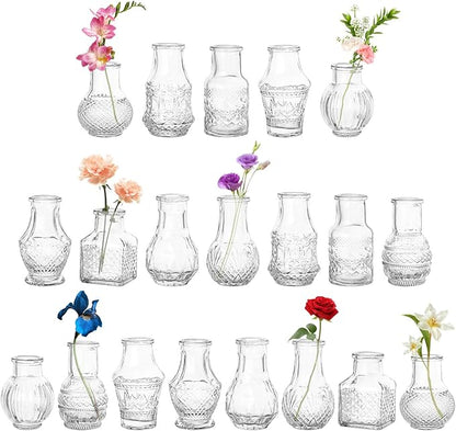 20 Pcs Glass Bud Vases Set, Mini Vintage Bulk Clear Vases for Centerpieces Decor, Cute Tiny Glass Flower Vases for Wedding Party Home Table Decoration