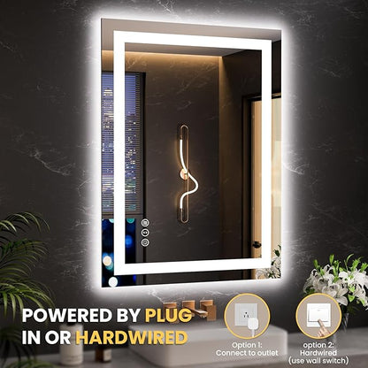 LOAAO 23.6"x31.5" LED Mirror for Bathroom, Lighted Bathroom Mirror with Lights, Anti-Fog, Dimmable, Memory Function, Easy to Install, Clear Reflection