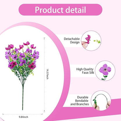 Artificial Faux Plants Flowers Outdoor Spring Summer Decoration, 12 Bundles Fake Silk Colorful Daisy Eucalyptus Realistic UV Resistant for Outside Home Planter Porch Yard Decor (Purple Red Lotus)