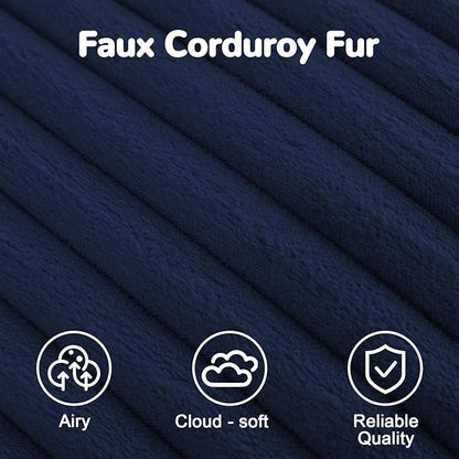 MeMoreCool Stuffed Round Pouf Ottoman Foot Rest, Soft Plush Floor Pouf Foot Stool, Corduray Footstool Footrest, Small Round Ottoman for Living Room Couch Sofa Chair, 20x15 Inch Navy