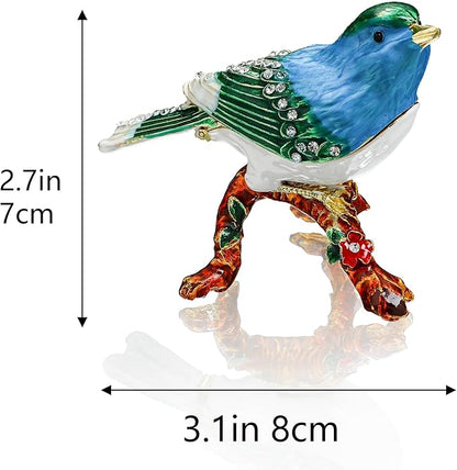 YU FENG 3.1inch Blue Bird on a Branch Trinket Box Small Hinged Trinket Boxes Bird Enamel Jewelry Trinket Box Animal Figurine Ring Box Christmas Gift for Daughter Girl Women