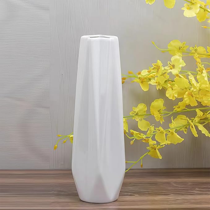 12Inch Tall Vase White Ceramic Flower Vases for Pampas Grass,Home Decor, Modern Textured Vases for Living Room Decorations,Table Centerpieces,Shelf,Farmhouse Small Ceramic Vase