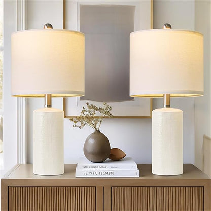 20.5" Small Table Lamps for Living Room Lamp Set of 2 Ceramic Lamps for Bedroom Bedside Lamps Modern Boho Lamps for Night Stands Farmhouse Nightstand Lamp Side End Table Lamp, White