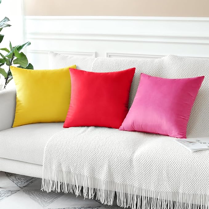 Artscope Luxury Velvet Pillow Covers Decorative Square Pillowcases Soft Solid Cushion Cases for Couch Sofa Bedroom Home Decor 18x18 Inch Red