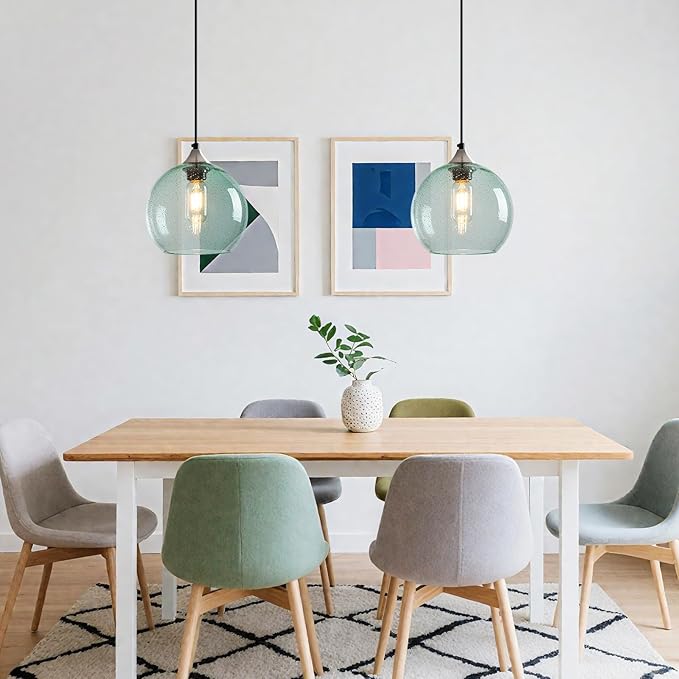Light Green Glass Pendant Lights Kitchen Island Lighting Globe Pendant Light Fixtures Modern Pendant Lighting for Bedroom Living Dining Room Light Fixture (7.87 in, 1 Pack)