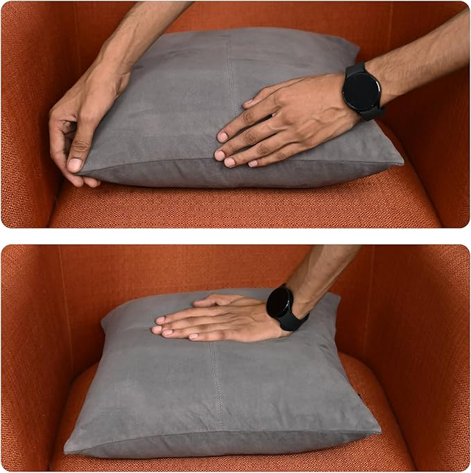 LL LEATHER LOVERS Genuine Suede Leather Pillow Cover, 20x20 Inch Case for Lumbar Throw Couch Pillows, Thick & Soft Cushion Covers for Sofa Bed Home Decor (Suede Grey Plain Pack of 2)