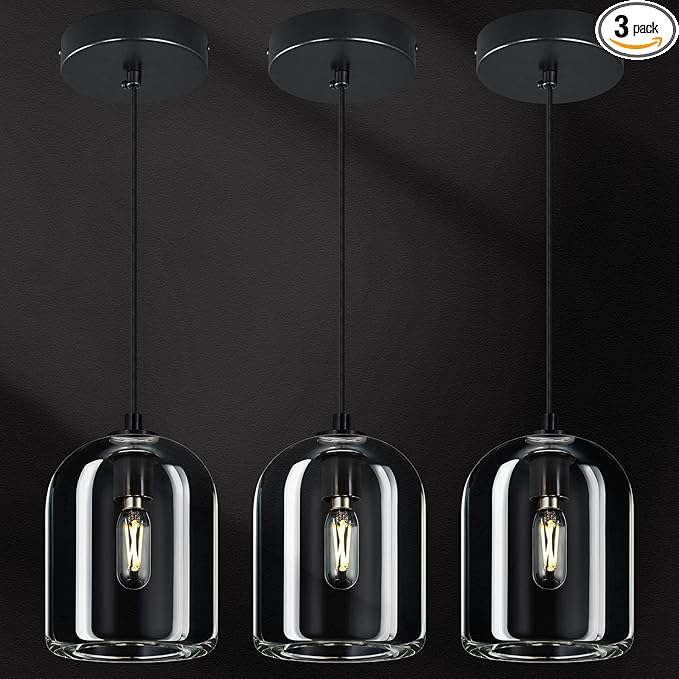 Modern Black Pendant Lights Kitchen Island Chandelier Indoor Crystal Hanging Light Fixtures for Dining Room Living Room Bedroom Bar（3Pack）