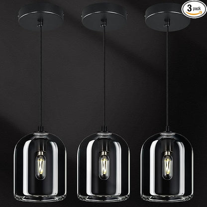 Modern Black Pendant Lights Kitchen Island Chandelier Indoor Crystal Hanging Light Fixtures for Dining Room Living Room Bedroom Bar（3Pack）