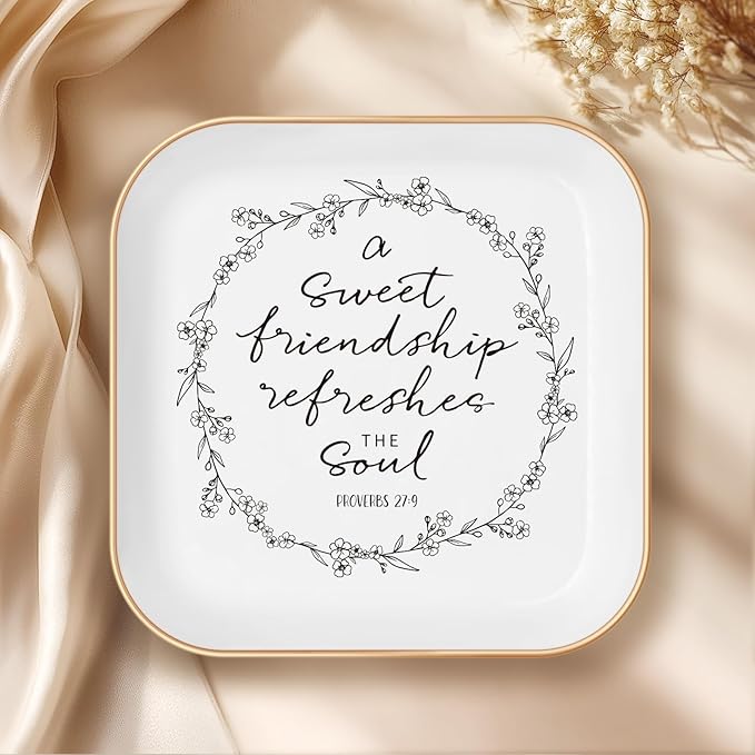 Friendship Gifts for Women – Jewelry Dish, Friend Gifts for Women, Sweet Friendship – Proverbs 27:9，Bible Verse Jewelry Dish, Christian Gifts – Jewelry Tray Dish
