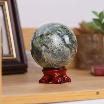 Nupuyai Natural Moonstone Crystal Ball with Resin Stand, Healing Crystal Sphere for Home Decor 2.4"-2.76"(61mm-70mm)