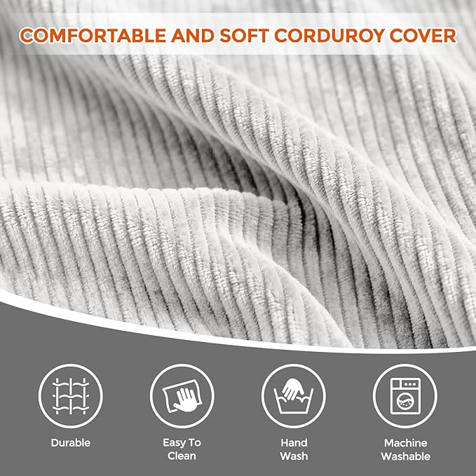 Pouf Ottoman Foot Rest, Comfortable & Soft, Round Footstool Ottoman for Living Room, Bedroom, Office, Room Decoration, Corduroy Foot Stool Pouf with Odorless & Anti-Clump Filling, Small Grey