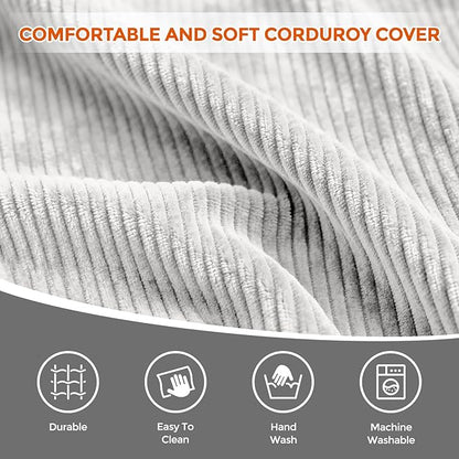 Pouf Ottoman Foot Rest, Comfortable & Soft, Round Footstool Ottoman for Living Room, Bedroom, Office, Room Decoration, Corduroy Foot Stool Pouf with Odorless & Anti-Clump Filling, Small Grey