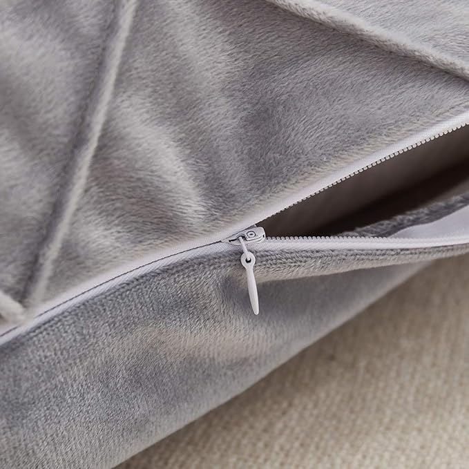 JAUXIO Diamond Pinch Pleated Crystal Velvet Pillowcases 2 Pack Solid Pintuck Throw Cushion Cover for Home Decor Hidden Zipper Closure (Light Grey, Standard)