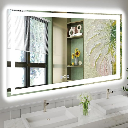 55"x 36" LED Mirror for Bathroom, 3 Colors Wall-Mounted Large Vanity Mirror with Lights, Controlled Separately, Front and Backlit, Anti Fog, Stepless Dimmable, Memory(ETL)