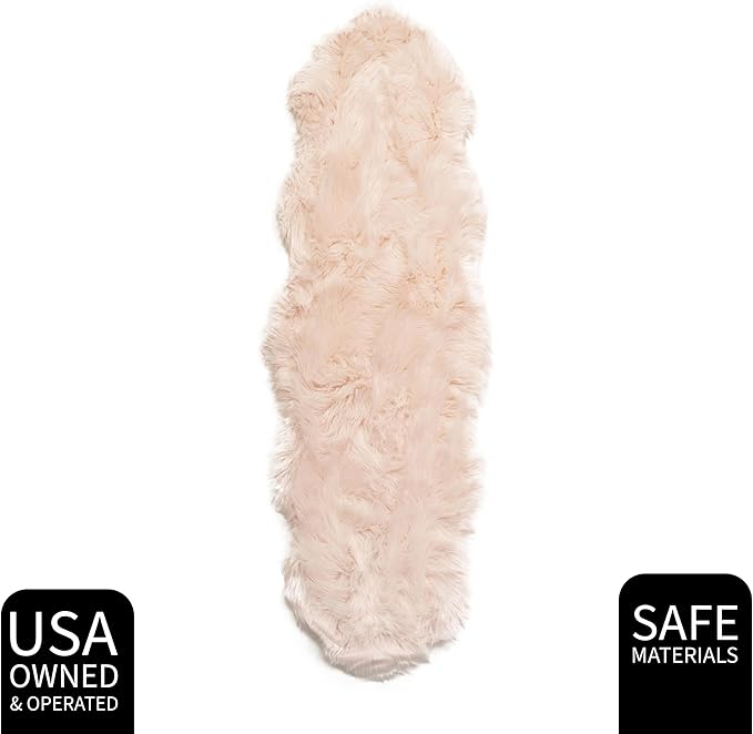 Super Area Rugs Ultra Soft & Fluffy Faux Sheepskin Rug, Light Pink 2 x 6 Feet Sheepskin Carpet for Bedroom Living Room
