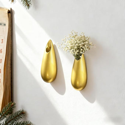 Sculptural Wall Ceramic Vase — 2 Pack Gold Hanging Sconce Vase | Turn Flowers into Art — Decorative Ceramic Wall Sconce for Single Stem Displays
