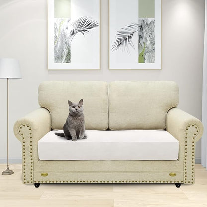 MAXIJIN Velvet Stretch Couch Cushion Covers Soft Loveseat Cushion Cover Replacement Sofa Seat Cushion Slipcovers RV Protector with Elastic Bottom (1 Piece Loveseat Cushion Cover, White)