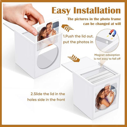 DARCKLE Mini Polaroid Frame & Photo Storage Box,4.2’’x3.5’’ Instax Frame,With magnetic sliding cover for Polaroid i-Type/600/SX-70 Film/Instax Mini Film,Wedding Guest Book Alternative