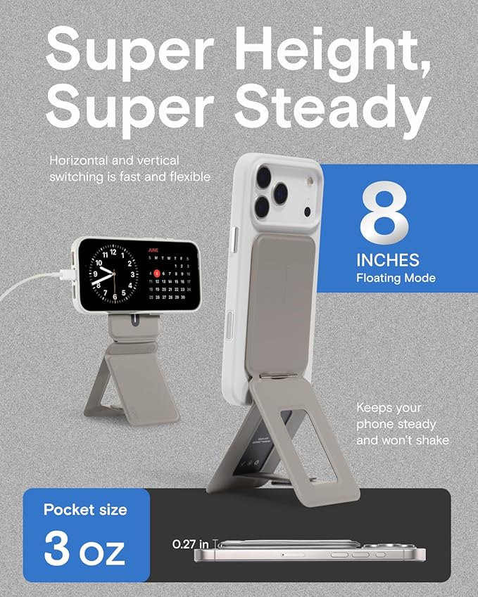MOFT Phone Tripod Stand Selfie Stick for iPhone, Multi-Angles iPhone Stand, Lightweight & Portable Phone Holder, Strong Magnets, MOVAS Vegan Leather, Travel Essentials, Taupe (Without Card Slot)
