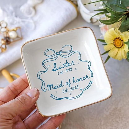 Personalized Maid of Honor Ring Dish, MOH Jewelry Dish Ceramic, Wedding Bridal Shower Bachelorette Gifts for Bridesmaid, Maid of Honor Proposal Dish Gift from Bride