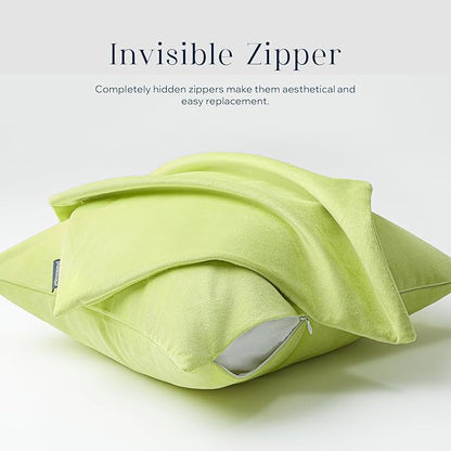 Phantoscope Pack of 2 Velvet Decorative Throw Decorative Pillow Cover Soft Solid Square Cushion Case for Couch Lime Green 20 x 20 inches 50 x 50 cm