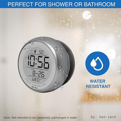 T-4660 Water Resistant Suction Cup Atomic Clock, Silver