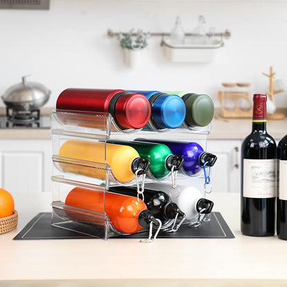 Wine Rack for Inside Cabinet,Wine Bottle Holder Clear Wine Storage Shelf Fridge Organizer - Stackable Water Bottle Organizer Pantry Kitchen Cup/Can/Mug Display Shelf Upgraded Thicken