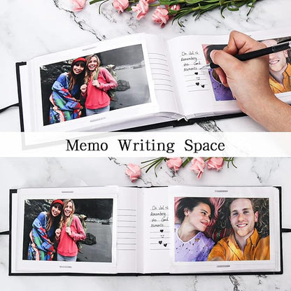 Vienrose Photo Album 4x6 50 Pockets Linen Frame Cover with Memo Areas Photobook Mini Slip-in Picture Book for Wedding Baby Vacation, White
