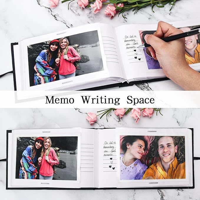 Vienrose Photo Album 4x6 50 Pockets Linen Frame Cover with Memo Areas Photobook Mini Slip-in Picture Book for Wedding Baby Vacation, Lightgreen