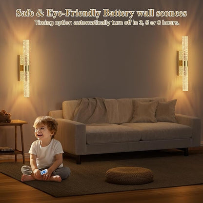 camuucci Battery Operated Gold Wall Sconces Set of 2 Rechargeable Battery Powered Wall Light with 18000mAh Not Hardwired Dimmable Wall Lamp Fixtures for Bedroom Living Room 20.9 Inches