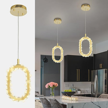Gold 1 Ring Pendant Lights Kitchen Island Single Head Crystal Chandeliers Foyer Entrance Modern LED Dimmable Chandeliers