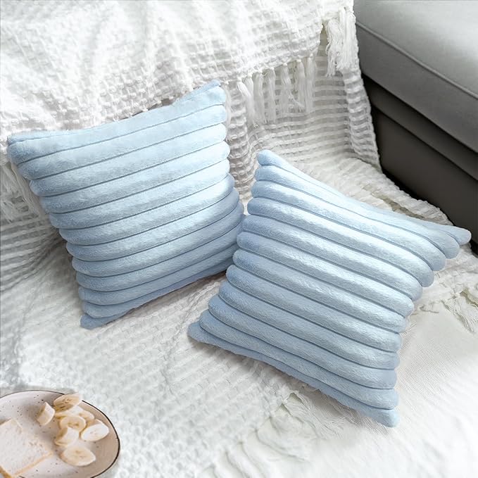 2 Pack 26x26 Pillow Cover Velvet Pillow Covers, Faux Fur Square Throw Pillow Covers for Living Room Decorations Throw Pillow Case, Throw Pillow Cover Cushion Cover for Sofa Bedroom Car, Light Blue