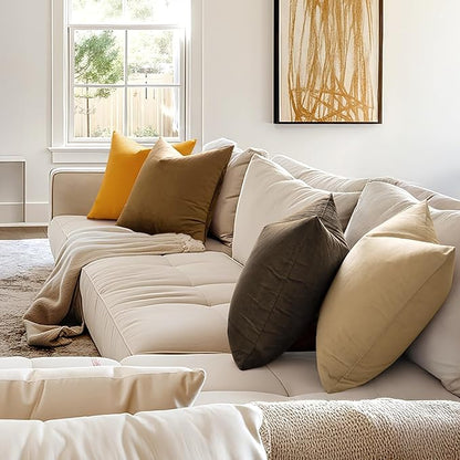 MIULEE Velvet Throw Pillow Covers 18x18 Inch, Pack of 2 -Beige, Soft Solid Decorative Pillow Covers Square Cushion Cases Farmhouse Modern Home Decor for Spring Couch Sofa Bedroom Living Room
