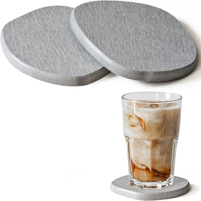 Diatomaceous Earth Coasters Set of 2 for Drinks, Moisture Water Absorbent Stone Coasters for Table Desk at Work, Water Absorbing Instant Drying Diatomite, Modern Light Grey