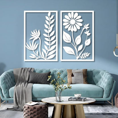 Hotuijxca Black Abstract Flower Metal Wall Art, Metal Floral Minimalist Line Art, Flowers Line Wall Art for Livingroom, Bedroom (Silver, 41"x66"/105x164cm, metal wall art)