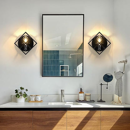 Farmhouse Wall Sconce with Black Finish,Set of 2 Rustic Wall Sconces Indoor Wall Light Fixtures 11.3in for Stairway, Living Room, Bedroom, Bathroom (1 Light,E26 Base, No Bulbs)