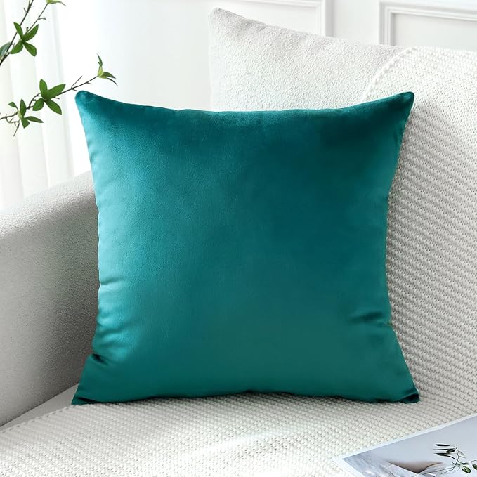 Artscope Luxury Velvet Pillow Covers Decorative Square Pillowcases Soft Solid Cushion Cases for Couch Sofa Bedroom Car Decor 22x22 Inch Teal
