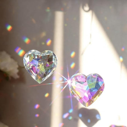 5Pcs Small Suncatchers Crystal Prisms, Hanging Sun Catcher with Glass Prism, Crystalsuncatcher Rainbow Maker for Garden Fantasy Aesthetic Home Decor, Windows, Room, Heart Shape