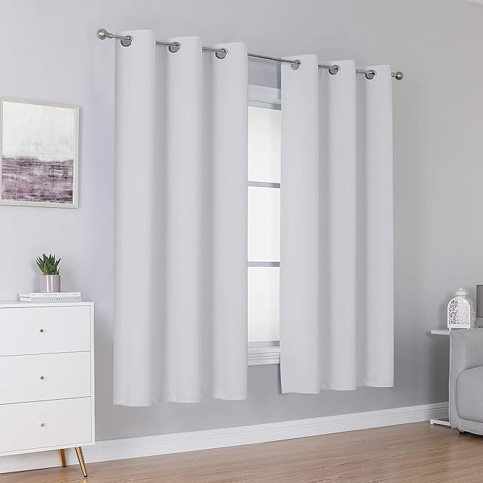 DUALIFE Greyish White Curtains 63 Inches Long Thermal Insulated Room Darkening Window Drapes for Living Room Blackout Curtain Panels for Bedroom 42x63 Inch Length 2 Panels