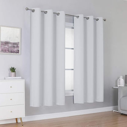DUALIFE Greyish White Curtains 63 Inches Long Thermal Insulated Room Darkening Window Drapes for Living Room Blackout Curtain Panels for Bedroom 42x63 Inch Length 2 Panels
