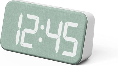 mooas Cosy Fabric LED Desk Clock, Digital Alarm Clock with USB Charging Port, 12/24H Mode, Temperature Display, Alarm & Snooze, Cozy Atmosphere, Non-Slip Silicone pad for Stability (Deep Green)