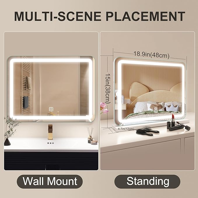 STARLEAD 19" x 14" Makeup Mirror with Lights and 10X Magnification, 3-Color Dimmable LED Lighting & Touch Control, USB Charging Port for Travel/Dressing Room